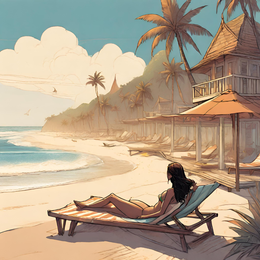 woman laying on beach chair on a beach at a beach resort